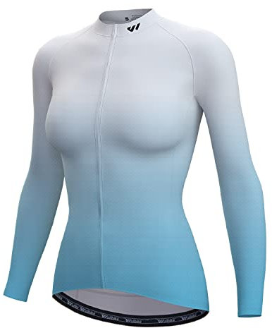 Wulibike Thermo Trikot Damen Bike Langarm Feuchtigkeitstransportierend Langarm Radtrikot Damen Luftige Stoffe Radtrikot Damen Bikeshirt (Blau und Weiß, M)