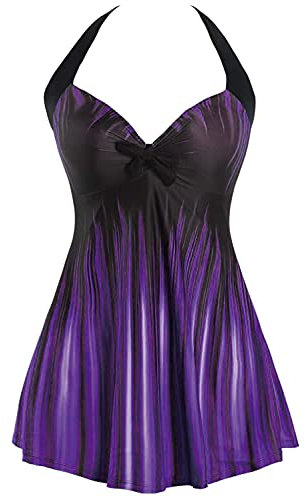 Sixyotie Women's Plus Size Swimsuit One Piece Swim Dress with Skirt Tummy Control Swimwear (Purple, XXL)