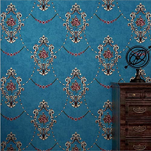 Papier peint non tissé style rustique américain 3D pour chambre à coucher, salon, canapé - Bleu roi - 4,5 x 8,5 cm
