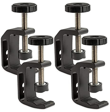 YEAZHEN 4Pcs Universal C Clamp, Heavy Duty Sturdy 1/4 and 3/8 Thread Hole for Tables Desk Mount, Desktop Mount Holder, Photo Studio Photography, Quick Release U Clip Holder and Wood Work 4 Pack-Black