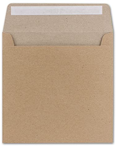 25 Quadratische Brief-Umschläge Kraftpapier (Muskat Braun) - 15,5 x 15,5 cm - 100 g/m² Haftklebung stabile Kuverts ohne Fenster - von Ihrem Glüxx-Agent