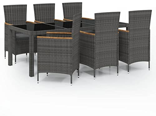 vidaXL Gartenmöbel Set 7-TLG. mit Auflagen Gartengarnitur Sitzgarnitur Sitzgruppe Gartenset Gartentisch Gartenstuhl Tisch Stühle Poly Rattan Schwarz Grau
