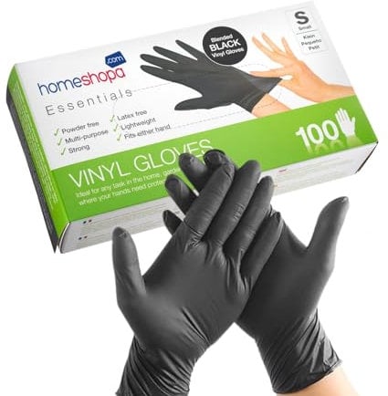 HOMESHOPA Disposable Vinyl Gloves, Black 100Pcs Small Powder Free, Latex Free, Madical Grade Extra Strong And Non-Sterile, Protective Multi-Purpose Gloves for Household, Food Handling, Lab Work