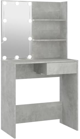 vidaXL Schminktisch mit LED Stauraum Frisiertisch Kommode Frisierkommode Kosmetiktisch Spiegel Beleuchtung Schlafzimmer Betongrau 74,5x40x141cm