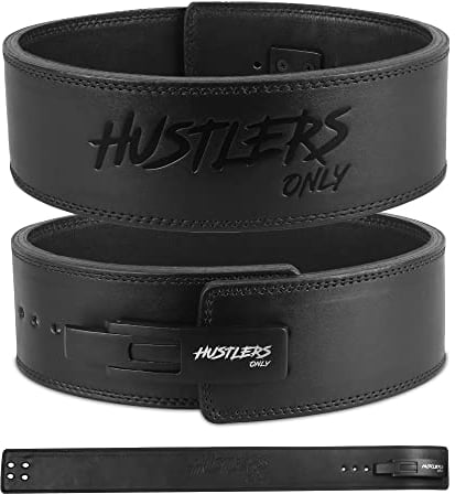 Hustlers Only Gewichthebergürtel mit Hebelschnalle, Echtleder, Fitnessgürtel für Kreuzheben, Powerlifting, Workout-Gürtel, 10 mm Dicke für Rückenstütze, Hebegürtel für Damen und Herren (L, Schwarz)