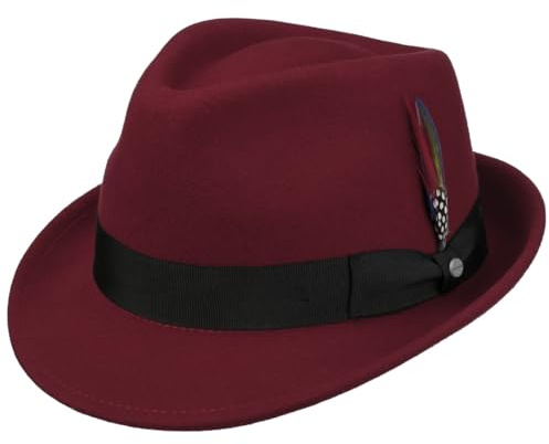 Stetson Elkader Trilby Filzhut Damen Herren Wollfilzhut Asahi Guard wasserabweisend schmutzabweisend Sommer Winter dunkelrot L (58-59 cm)