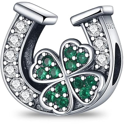 M&S Lucky Horseshoe & Four Leaf Clover Charm Bead Pendant, 925 Sterling Silver Dangle Charm, Compatible With Pandora & European Bracelet