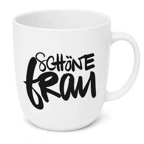 ReWu Schöne Frau Porzellan Becher 350 ml, weiße Kaffeetasse mit schwarzem Schriftzug, spülmaschinenfest & mikrowellengeeignet, Geschenkidee für Frauen, Büro & Zuhause