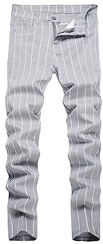 TENGINE Pantalon chino à carreaux pour homme, coupe ajustée, coupe ajustée, robe de golf, affaires, pantalon décontracté, Rayures grises, 48