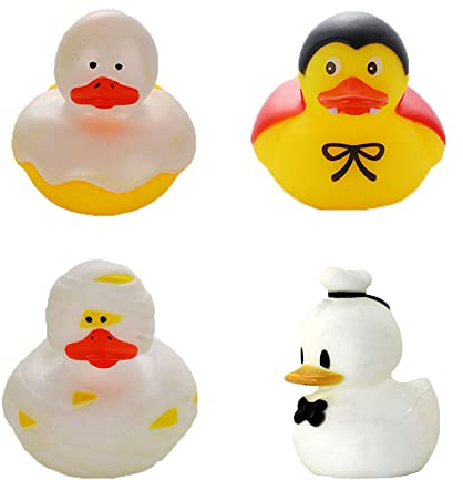 Norhogo 4 STK Neuheit Sortierte Gummi Enten Bade Enten Spielzeug, Quietscheente zum Baden und Spielen, für Kinder Geburtstagsfeier Kinderbelohnungen Jeep-Ducking Dekoration, 5cm (Allerheiligen-Ente)