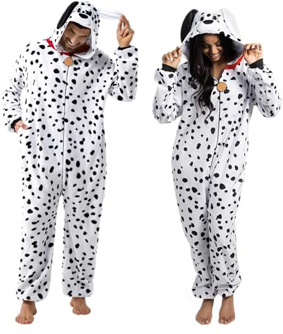 Spooktacular Creations Unisex Adult Dalmatian jumpsuit Plush with Hat Tail for Dress Up Party Role Play Halloween Costume-XL White