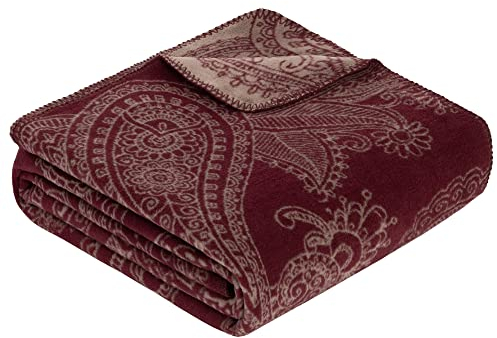 Ibena Salem Decke 150x200 cm - Baumwollmix weich, warm & waschbar, Kuscheldecke Paisley dunkelrot