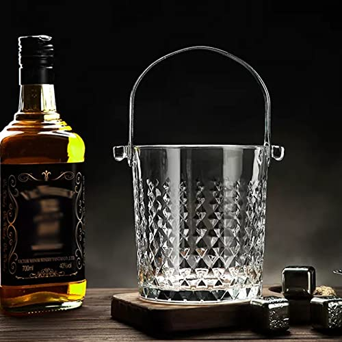 Seau À Glace en Cristal -Portable Boissons Champagne Refroidissement Seau Refroidisseur avec Poignée Et Pince À Glace-Clair Bière Seau