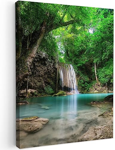 MuchoWow© Impression sur Toile Decoration Murale Peinture 50x70 cm Tableaux Decoratifs Muraux Déco Chambre Tableau Salon Jungle - Cascade - Plantes - Eau - Nature