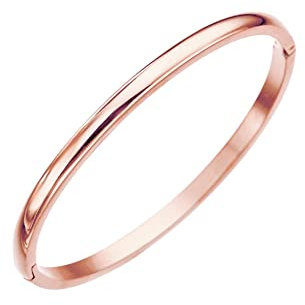 Minimalist Gold Silvery Rose Gold Plating Oval Women Bangle 4MM Stainless Steel Bracelet Polished Finish Cuff Bangle (Rose Gold)