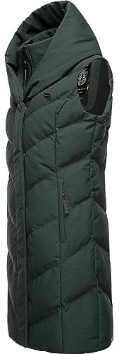 Ragwear Damen ärmellose Lange Outdoorweste warme wasserdichte Winterjacke mit Kapuze Natalka Vest Dark Green23 Gr. XXL