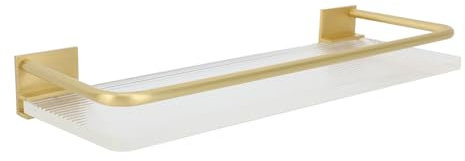 An der Wand Montiertes Handtuchregal, Selbstklebender Duschorganisator ohne Bohren, Handtuchaufbewahrungsregal aus Aluminium und Acryl (GOLD)