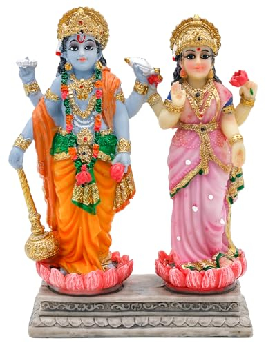 alikiki Vishnu Lakshmi Narayana Statue – 11,9 cm Lord Vishnu W/Laxmi MATA Indischer Diwali Pooja Artikel Murti Geschenke für indisches Paar Freund Familie Home Office Mandir Tempel Puja Dekor