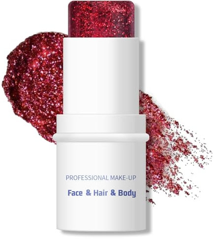 KYDA Body Glitter Stick, Chunky Glitter Gel for Face Body Hair, Sparkling Holographic Mermaid Sequins Paint, Waterproof Multiuse Makeup Glitter Gel,Red