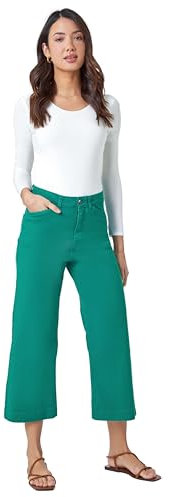Roman Originials Denim Culottes for Women UK Ladies Cotton Cropped Trouser Wide Leg Jean Stretch Pants Capri 3/4 Length Three Quarter Summer Loose Casual Spring - Jade - Size 18