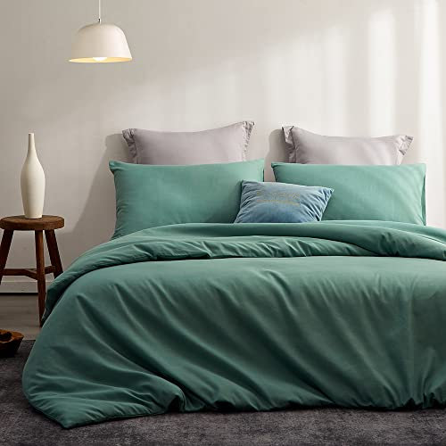 Boqingzhu Bettwäsche 200×220cm Grün Salbeigrün Uni Weich Angenehm Microfaser Bettwäsche Set Bettbezug und 2 Kissenbezüge 80x80 cm mit Reißverschluss