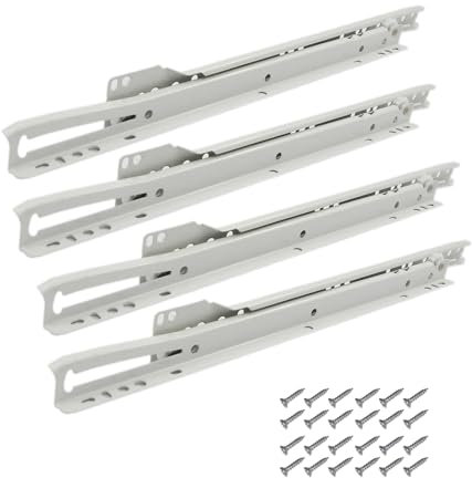SAYOYO 2 Paar Schubladenführungen 400 mm, Teilauszug Ausziehbare Schubladenschienen, Rollenführungen mit 2 x 12 Schrauben, Tragfähigkeit 20kg, Weiß