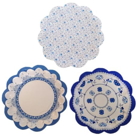KOMBIUDA 12pcs Blue and White Paper Plates White Plates Floral Paper Plates Blue Plates Chinese Blue and White Porcelain Plates Cupcake Pan Paper Dish Plates Dinner Plate Disposable