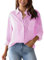 SHEKINI Chemisier élégant à manches longues avec boutons - Décontracté - Bureau - Chemisier de travail rayé - Chemisier à rayures, Rose, XL