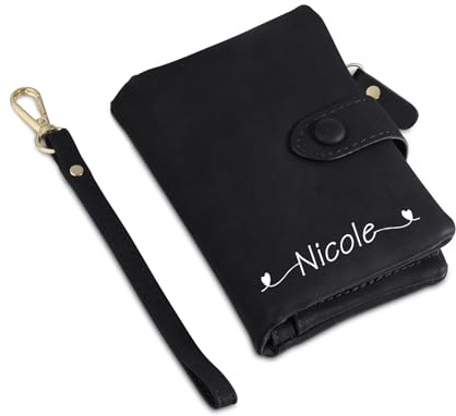 Glimmerday Portafoglio Personalizzato da Donna, Portafoglio Personalizzato in Pelle con Fiore di Nascita, Portafoglio Bifold Porta Carte di Credito da Donna, Regalo per la Festa della Mamma(Nero)
