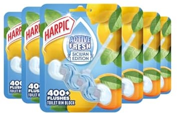 Harpic Active Fresh Toilet Rim Block, Sicilian Edition, Pack of 6,Toilet Cleaner, Anti-Limescale, Dirt Remover