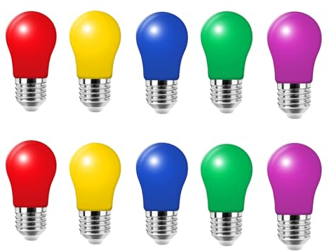 HUAMu farbige LED Leuchtmittel Birnenform 3W E27 gemischt Rot Gelb Grün Blau Lila, farbige Glühbirnen Party Glühbirnen,10 Stück