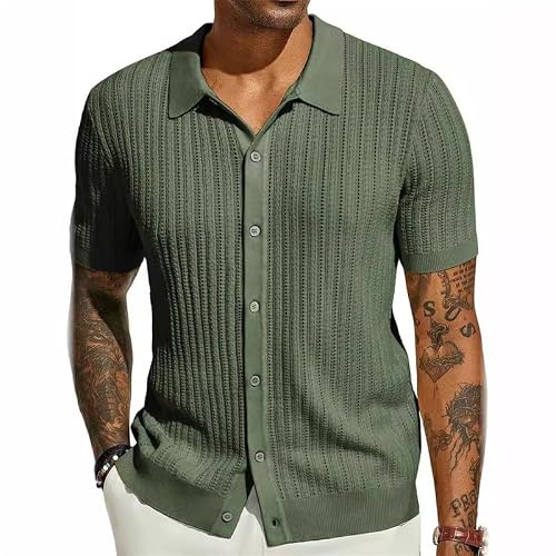 Chemise en Tricot à col pour Hommes, Manches Courtes, Polo d'été ajouré, Chemises légères tricotées décontractées