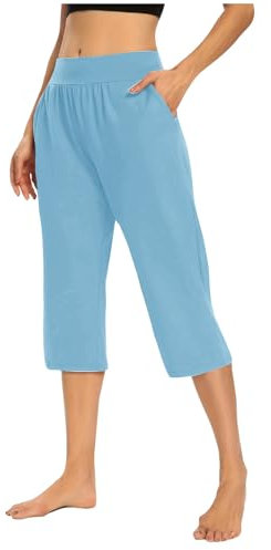 KOG Gutscheine 3/4 Hose Damen Cargohose Mode Sommerhose Baumwolle 2025 Cargo Hosen Frau Jogging Hose Leicht Yoga Hose Weißes Arbeitshosen Wide Leg Hip Hop Hose Prime Himmelblau M