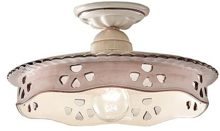 Licht-Erlebnisse Keramikleuchte Decke Handbemalt rund Ø 33 cm in Weiß Gold antik Braun Landhaus Stil E27 Deckenlampe Wohnzimmer Deckenleuchte Esszimmer