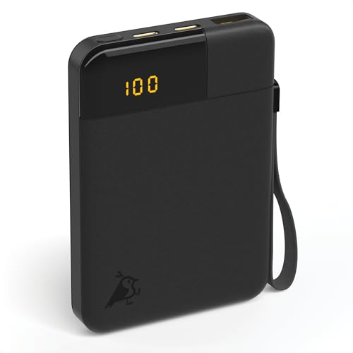 Aqiila Powerbank 5000mAh, 12W, LED-Display, 2X USB-C, 1x USB-A, tragbares Ladegerät, leicht & kompakt, Soft-Touch-Oberfläche, inkl. USB-C Kabel, Powerbird Schwarz in plastikfreier Verpackung