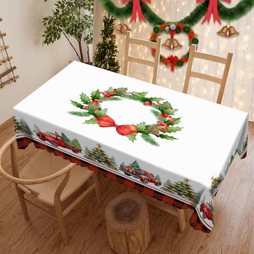 Weihnachten Tischdecke Abwaschbar Rechteckig Weihnachtsbaum Gartentischdecke Fleckschutz Wasserdicht Tischtuch Pflegeleicht Weihnachtstischdecke für Küche Esstisch Party Dekor 140x180cm