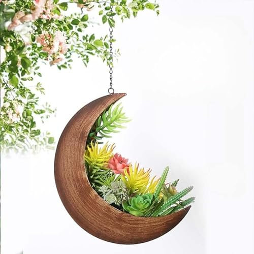 GAOCUNBING Wandmontierter Mond-Übertopf aus Metall, Fenster-Übertopf, Boho-rustikaler Übertopf aus Metall, Hängender Mond-Übertopf für Raumdekoration, Kaktus Gold
