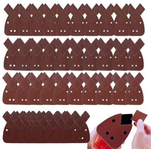 40pcs Mouse Sander Pads, 40# 80# 120# 150# Grits Mouse Sanding Pads Palm Sander Sheets 4 Holes Detail Sandpaper Compatiable with Black and Decker