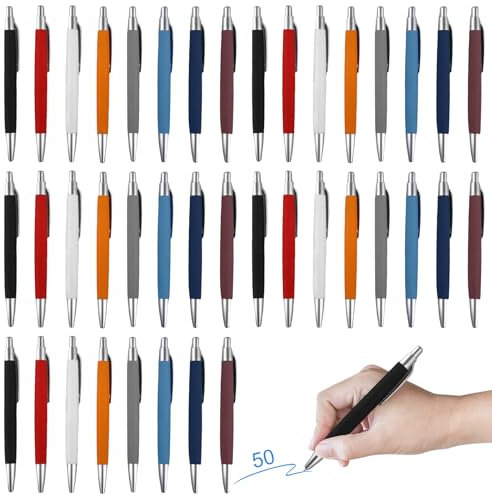 GBKDQQ 50 Stück Ergonomische Kugelschreiber, Druckkugelschreiber Rutschfester Kulli Großraumine Kuli für Büro und Haushalt Kulis, Schwarze Tinte, Gehäuse Bunt, Farbe zufällig