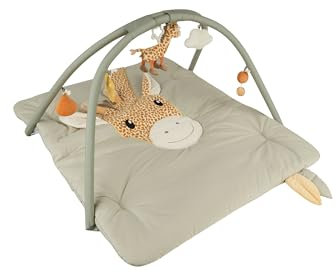 Sterntaler Spielbogen Giraffe Kaya – Spieldecke mit kuschelig weicher Liegefläche – Mit Spiegel, Rassel, Knisterpapier & Quietsche zum Anregen der Sinne – Spielbogen & Spielteile abnehmbar, steingrau