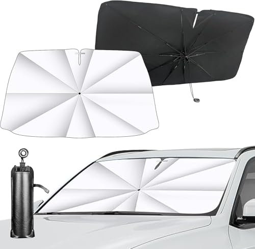 DU Life Parasol para coche, 142 x 78 cm, parabrisas delantero con 10 brazos, cubierta para sombra, protección UV y bloqueo de calor, parasol portátil para la mayoría de vehículos SUV (negro)