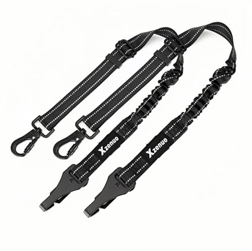 Xzenuo Ceinture securite Chien Voiture, Harnais Laisse Voiture Chien Attache avec Absorption des Chocs élastique et Mousqueton en métal pour Tous Les Chiens et Chats (Noir, 60cm*2)