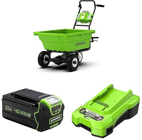40V Akku-Gartenwagen Greenworks selbstfahrend G40GC, 100 kg Tragkraft 106 L, komfortable Kippfunktion, 3 Jahre Garantie mit 40V 5Ah Lithium-Ionen Akku Greenworks & 2A Universal Ladegerät