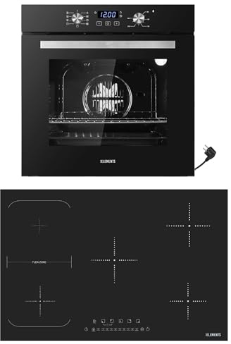 KB ELEMENTS Autarkes Herdset | 60cm Einbaubackofen | 59cm Induktionskochfeld | Warmhaltefunktion | Grill | Heißluft (77 cm Induktionskochfeld/Schwarz-Silber)