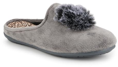 Pavers Luxury PomPom Slippers - Grey Size 4