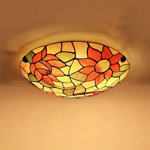 AoLa Retro Deckenleuchte Tiffany Handgefertigte Kunst Blume Glas Deckenlampe E27 Runde Bunt Glas Lampenschirm Schlafzimmerlampe Mediterrane Barock Lampe für Schlafzimmer Wohnzimmer Hotel Cafe,50CM