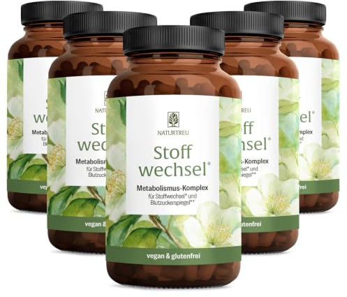 NATURTREU® Stoffwechsel Kapseln Diät Unterstützung - Hochdosiert | mit grünem Tee, Forskohlii, Cholin, Spargel, Bittermelone, Garcinia Cambogia & Chrom - 600 Stoffwechsel Kapseln vegan