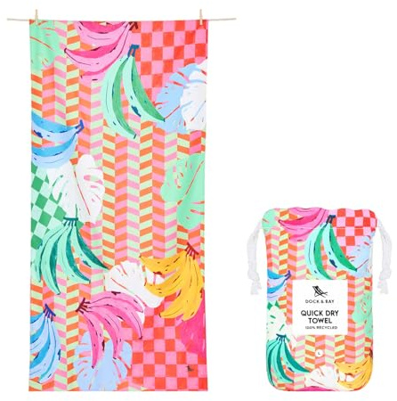 Dock & Bay Schnell trocknendes Strandtuch, Banana Karma, groß | Sandabweisend, inklusive Reisetasche, leicht und kompakt, 100 % recyceltes DryQ-Gewebe, Größe L (160 x 90 cm / 63x35in)