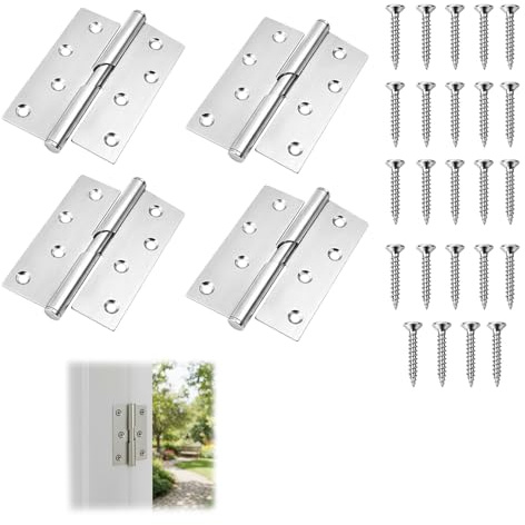 4Pcs Door Hinges 3 inch, Stainless Steel Rising Butt Lift Off Door Hinge, Self Closing Hinge with Screws for Internal External Door Cabinets Wooden Box Chest(LH Inswing/RH Outswing Hinge)
