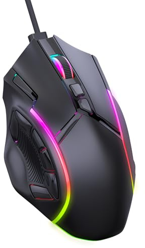 LICAEVEY Souris de Jeu à 12 Boutons Programmables, Souris Optique Filaire RVB avec Haute Précision de 12 400 DPI, Conception Ergonomique pour Ordinateur Portable